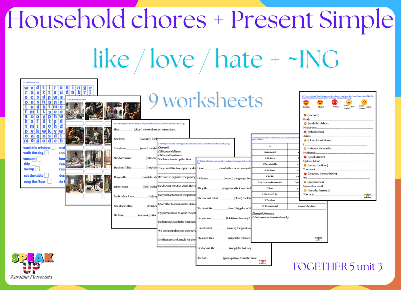 HOUSEHOLD CHORES + Present Simple (like love hate + ~ING) - Speak UP zdjęcie 2