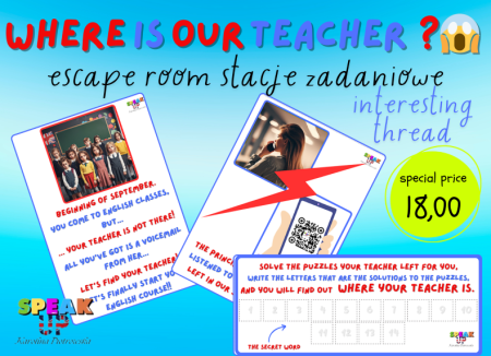 WHERE IS OUR TEACHER?! escape room stacje zadaniowe
