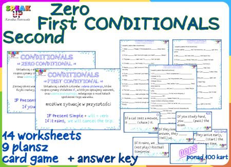 CONDITIONALS zero first second - worksheets + boards + game