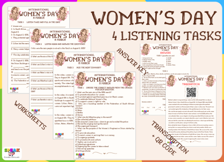WOMEN'S DAY 4 listening tasks + QR code + answer key